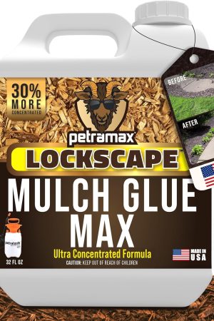 Petra Max Lockscape Mulch Glue for Landscaping -32 Oz - Strongest 3X Concentrated - Pet Safe Lockdown Sticky Mulch and Rock Glue for Pea Gravel 100% Permeable Binder Spray for Pine Straw, Wood Chips